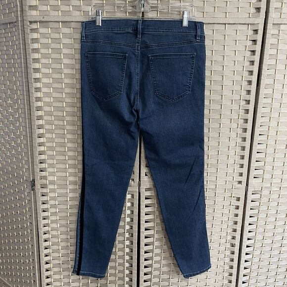 Ann Taylor Velvet Stripe THE SKINNY Jeans Size 10 Blue Mid Rise Stretch Denim - Picture 2 of 10